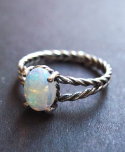 Opal ring sterling silver, Blue opal minimalist ring