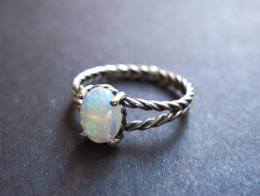 Natural Opal Oval ring sterling silver, Blue opal minimalist ring