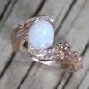 Opal Rose Gold Ring, Opal Leaves Engagement Ring