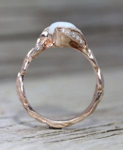 Opal Rose Gold Ring, Opal Leaves Engagement Ring
