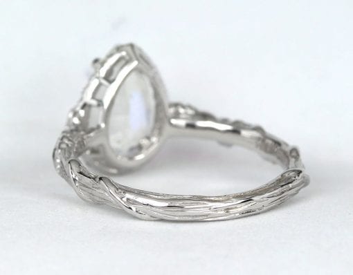 Pear Moonstone Engagement Ring, Rainbow Moonstone Leaves Ring