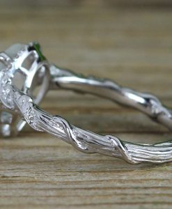 Pear Moonstone Engagement Ring, Rainbow Moonstone Leaves Ring