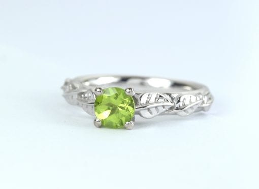 Peridot Leaf Bridal Engagement Ring,  Antique Gemstone Wedding Ring