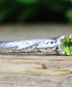 Peridot Leaf Bridal Engagement Ring,  Antique Gemstone Wedding Ring