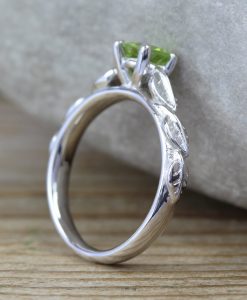 Peridot Leaf Bridal Engagement Ring,  Antique Gemstone Wedding Ring