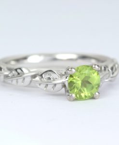 Peridot Leaf Bridal Engagement Ring,  Antique Gemstone Wedding Ring
