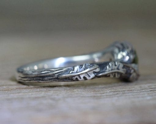 Peridot Leaves Ring, Silver Peridot Leaf Ring
