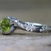 Peridot Leaves Ring, Silver Peridot Leaf Ring