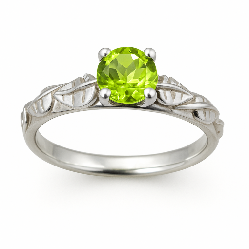Peridot Leaf Engagement Ring, Peridot Leaves Nature Ring Fantasy Wood Forest Engagement Ring