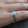 Rainbow Moonstone Leaf Ring, Moon Stone Gemstone Silver Leaves Ring
