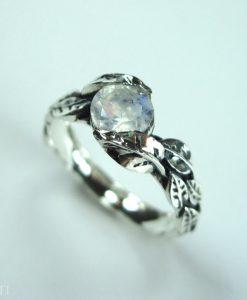 Rainbow Moonstone Leaf Ring, Moon Stone Gemstone Silver Leaves Ring