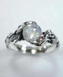 Rainbow Moonstone Leaf Ring, Moon Stone Gemstone Silver Leaves Ring