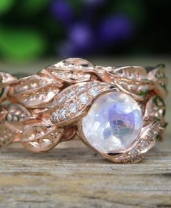Rainbow Moonstone Ring Set, Leaf Ring With Moonstone