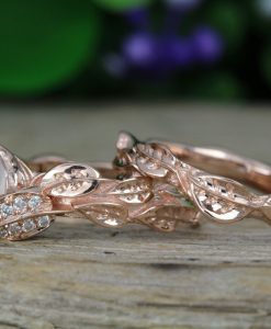 Rainbow Moonstone Ring Set, Leaf Ring With Moonstone