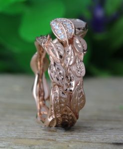 Rainbow Moonstone Ring Set, Leaf Ring With Moonstone