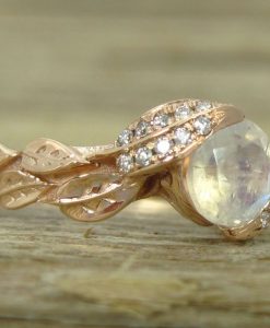 Rainbow Moonstone Ring Set, Leaf Ring With Moonstone