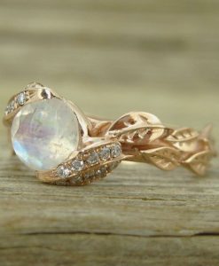 Rainbow Moonstone Ring Set, Leaf Ring With Moonstone