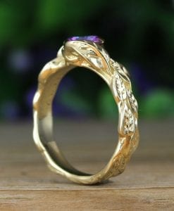 Rainbow Mystic Topaz Gold Ring, Mystic Topaz Leaf 14k Yellow Gold Ring