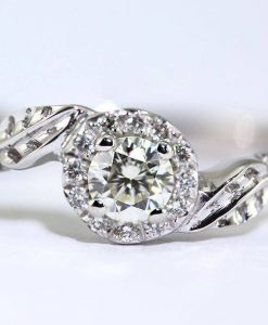 Rose Gold Leaves Diamond Engagement Ring, Floral Leaves Ring