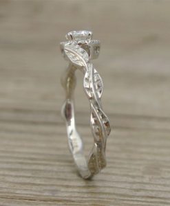 Rose Gold Leaves Diamond Engagement Ring, Floral Leaves Ring