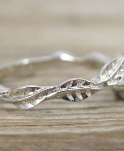 Rose Gold Leaves Diamond Engagement Ring, Floral Leaves Ring