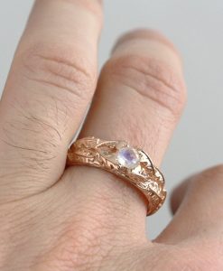 Rose gold moonstone ring, Nature inspired ring
