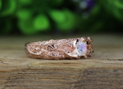 Rose gold moonstone ring, Nature inspired ring