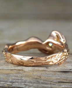 Rose Gold Unique Princess Cut Moissanite Nature Engagement Ring, Leaves Boho