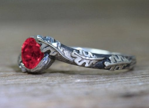 Ruby Leaf Ring, Silver Ruby Leaves Ring