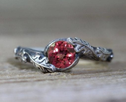 Ruby Leaf Ring, Silver Ruby Leaves Ring
