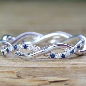 Sapphire and Diamond White Wedding Band, Blue Sapphire Infinity Diamond Wedding Ring