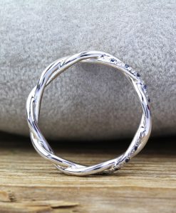 Sapphire and Diamond White Wedding Band, Blue Sapphire Infinity Diamond Wedding Ring
