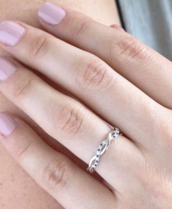 Sapphire and Diamond White Wedding Band, Blue Sapphire Infinity Diamond Wedding Ring