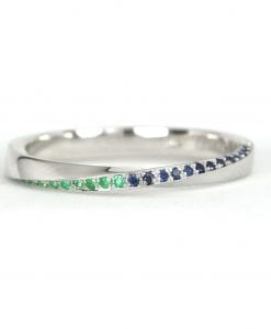Sapphire and Emerald Solid Gold Minimalist Stacking wedding ring