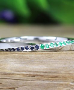 Sapphire and Emerald Solid Gold Minimalist Stacking wedding ring