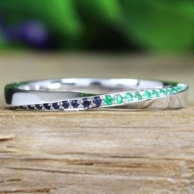 Sapphire and Emerald Solid Gold Minimalist Stacking wedding ring