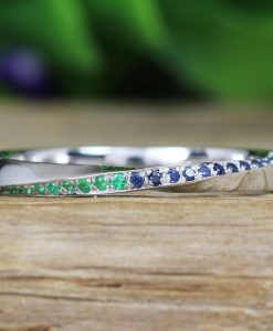 Sapphire and Emerald Solid Gold Minimalist Stacking wedding ring