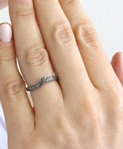 Silver Chevron Wedding Band, Silver Curved Band