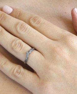 Silver Chevron Wedding Band, Silver Curved Band