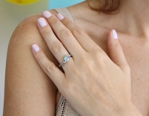 Silver Leaf Ring With Moonstone Gemstone, Moonstone Leaf Ring