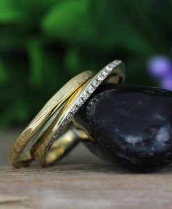 Solid Gold Mobius Diamond Wedding Ring Set, Stackable Diamond Wedding Band
