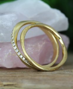 Solid Gold Mobius Diamond Wedding Ring Set, Stackable Diamond Wedding Band