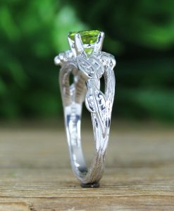 Twig Flower Peridot Engagement Ring, Leaf Engagement Ring With Peridot