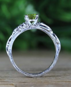 Twig Flower Peridot Engagement Ring, Leaf Engagement Ring With Peridot