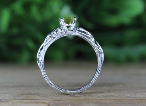 Twig Flower Peridot Engagement Ring, Leaf Engagement Ring With Peridot