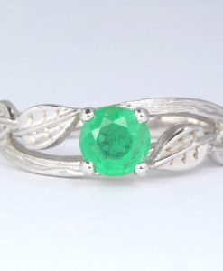 Twig Natural Emerald Engagement Ring, Leaves Ring