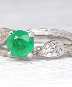 Twig Natural Emerald Engagement Ring, Leaves Ring
