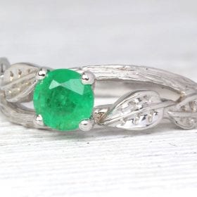 Twig Natural Emerald Engagement Ring, Leaves Ring