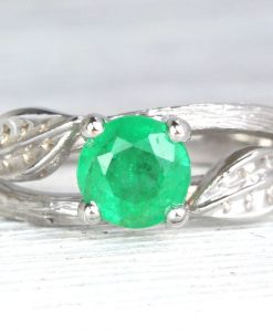 Twig Natural Emerald Engagement Ring, Leaves Ring
