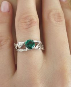 Twig Natural Emerald Engagement Ring, Leaves Ring